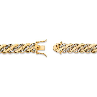 PalmBeach Jewelry Men's Gold-Plated Genuine Diamond Accent Curb Link Bracelet (9mm), Box Clasp, 8.5 inches Size Image 1