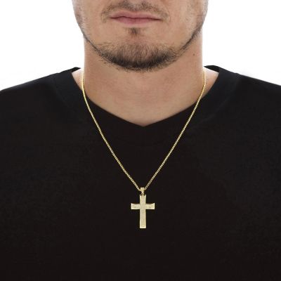 PalmBeach Jewelry Men's Gold-Plated Round Cubic Zirconia Cross Pendant (25mm) with 20 inch Chain Size Image 2