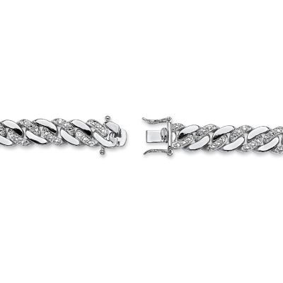 PalmBeach Jewelry Men's Platinum Plated Genuine Diamond Accent Curb Link Bracelet (9mm), Box Clasp, 8.5 inches Size Image 1