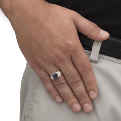 PalmBeach Jewelry Men's Platinum-plated Sterling Silver Cushion Created Blue Sapphire and Diamond Accent Octagon Ring Sizes 8-13 Size 11 Image 2