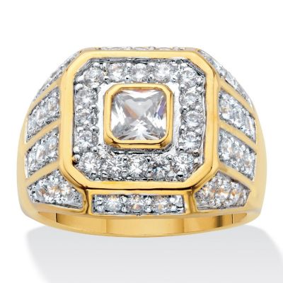 PalmBeach Jewelry Men's Yellow Gold-plated Cushion Cubic Zirconia Ring Sizes 8-16 Size 8 Image 1