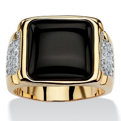 PalmBeach Jewelry Men's Yellow Gold-plated Cushion Natural Black Onyx and Round Cubic Zirconia Ring Sizes 8-16 Size 10 Image 1
