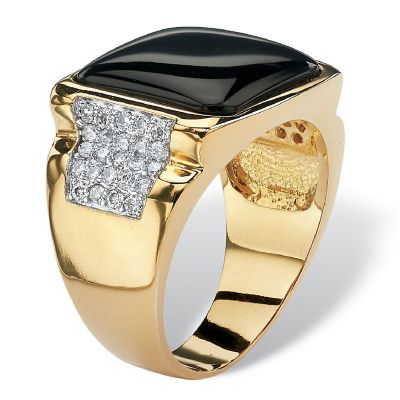 PalmBeach Jewelry Men's Yellow Gold-plated Cushion Natural Black Onyx and Round Cubic Zirconia Ring Sizes 8-16 Size 10 Image 1