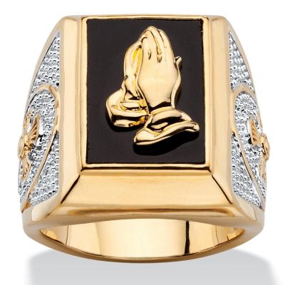 PalmBeach Jewelry Men's Yellow Gold-plated Emerald Cut Natural Black Onyx Praying Hands Ring Sizes 8-16 Size 16 Image 1