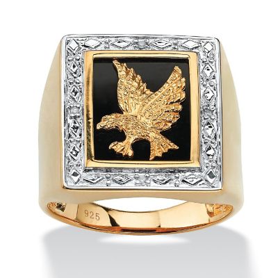 PalmBeach Jewelry Men's Yellow Gold-plated Sterling Silver Genuine Diamond Accent Black Natural Onyx Eagle Ring Sizes 8-16 Size 13 Image 1