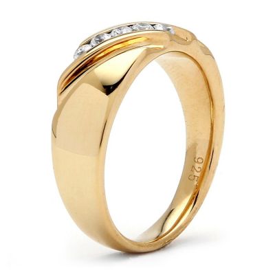 PalmBeach Jewelry Men's Yellow Gold-plated Sterling Silver Round Cubic Zirconia Diagonal Wedding Band Ring (1.5mm) Sizes 8-16 Size 13 Image 1