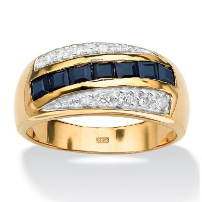 PalmBeach Jewelry Men's Yellow Gold-plated Sterling Silver Square Genuine Blue Sapphire and Round Cubic Zirconia Ring Sizes 7-16 Size 12 Image 1