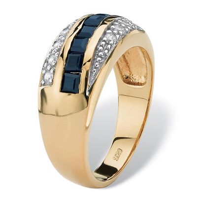 PalmBeach Jewelry Men's Yellow Gold-plated Sterling Silver Square Genuine Blue Sapphire and Round Cubic Zirconia Ring Sizes 7-16 Size 14 Image 1
