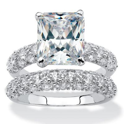 PalmBeach Jewelry Platinum-plated Emerald Cut Cubic Zirconia Bridal Ring Set Sizes 5-10 Size 6 Image 1