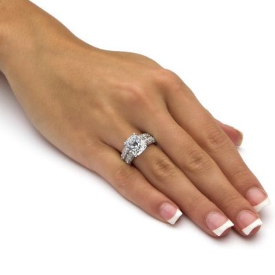 PalmBeach Jewelry Platinum-plated Emerald Cut Cubic Zirconia Bridal Ring Set Sizes 5-10 Size 6 Image 2