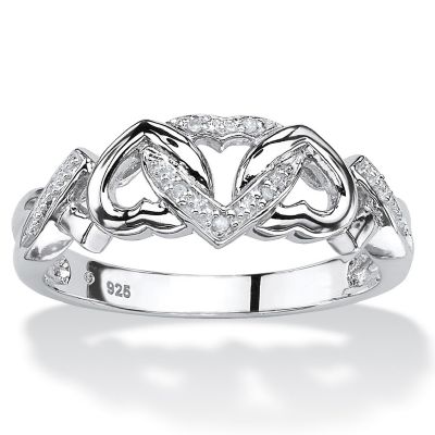 PalmBeach Jewelry Platinum-plated Sterling Silver Genuine Diamond Accent Interlocking Heart Promise Ring Sizes 5-10 Size 6 Image 1