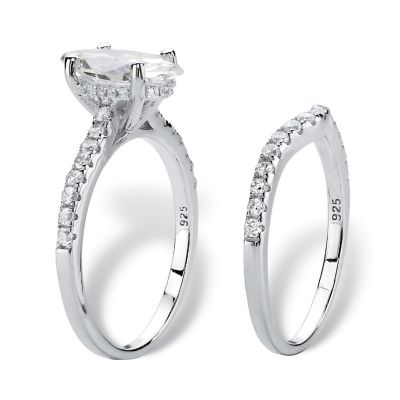 PalmBeach Jewelry Platinum-plated Sterling Silver Marquise Cut Cubic Zirconia Bridal Ring Set Sizes 6-10 Size 7 Image 1