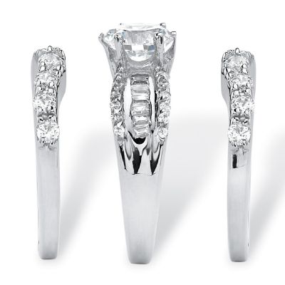 PalmBeach Jewelry Platinum-plated Sterling Silver Round Cubic Zirconia Bridal Ring Set Sizes 5-10 Size 5 Image 1