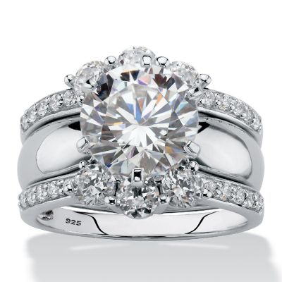 PalmBeach Jewelry Platinum-plated Sterling Silver Round Cubic Zirconia Jacket Bridal Ring Set Sizes 6-10 Size 9 Image 1
