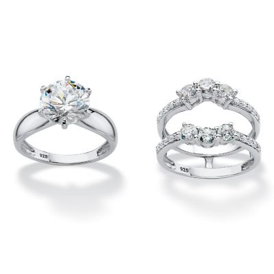 PalmBeach Jewelry Platinum-plated Sterling Silver Round Cubic Zirconia Jacket Bridal Ring Set Sizes 6-10 Size 9 Image 3