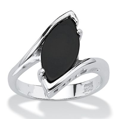 PalmBeach Jewelry Sterling Silver Marquise Shaped Natural Black Onyx Bypass Ring Sizes 5-12 Size 8 Image 1