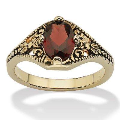 PalmBeach Jewelry Yellow Gold-plated Antiqued Oval Cut Genuine Red Garnet Vintage Style Ring Sizes 5-10 Size 10 Image 1
