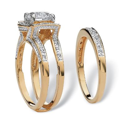 PalmBeach Jewelry Yellow Gold-plated Round Cubic Zirconia Jacket Bridal Ring Set Sizes 5-10 Size 7 Image 1