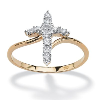 PalmBeach Jewelry Yellow Gold-plated Sterling Silver Genuine Diamond Accent Cross Ring Sizes 5-10 Size 10 Image 1