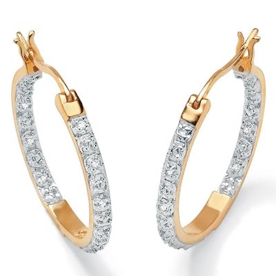 PalmBeach Jewelry Yellow Gold-Plated Sterling Silver Genuine Diamond Inside Out Hoop Earrings (1/10 cttw, I Color, I3 Clarity) Size Image 1