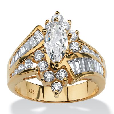 PalmBeach Jewelry Yellow Gold-plated Sterling Silver Marquise Shaped Cubic Zirconia Engagement Ring Sizes 6-10 Size 9 Image 1