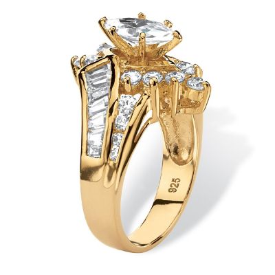 PalmBeach Jewelry Yellow Gold-plated Sterling Silver Marquise Shaped Cubic Zirconia Engagement Ring Sizes 6-10 Size 9 Image 1