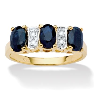 PalmBeach Jewelry Yellow Gold-plated Sterling Silver Oval Cut Genuine Blue Sapphire and Diamond Accent Ring Sizes 5-10 Size 6 Image 1