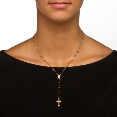 PalmBeach Jewelry Yellow Gold-Plated Sterling Silver Style Cross Necklace (3mm), Lobster Claw Clasp, 17 inches Size Image 2