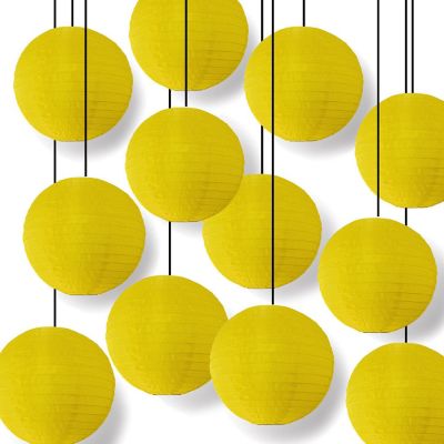 PaperLanternStore 12 PACK 14" Yellow Shimmering Nylon Lantern, Even Ribbing, Durable Image 1