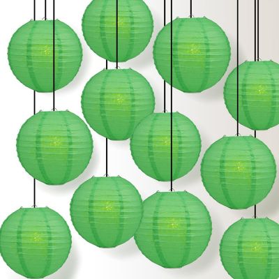 PaperLanternStore 12 PACK Emerald Green Even Ribbing Round Paper Lantern Combo Set Image 1