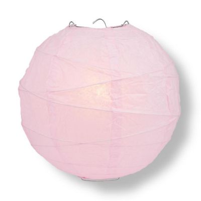 PaperLanternStore 20" Pink Round Paper Lantern, Crisscross Ribbing Image 1