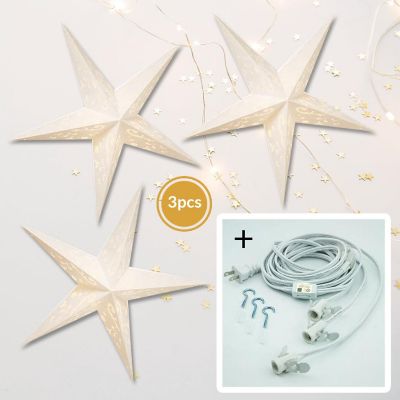 PaperLanternStore 3-PACK 24" White Harmony Illuminated Paper Star Lantern, with LED Bulbs and Lamp Cord Light Included Image 1