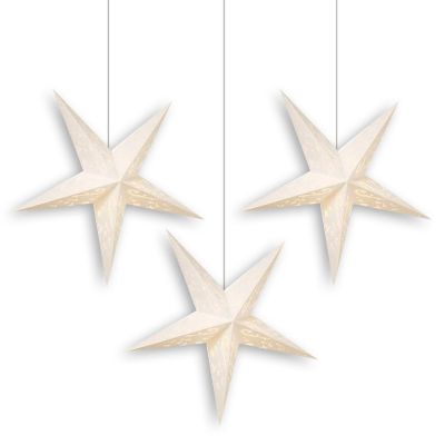 PaperLanternStore 3-PACK 24" White Harmony Illuminated Paper Star Lantern, with LED Bulbs and Lamp Cord Light Included Image 3