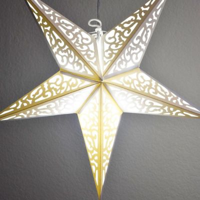PaperLanternStore 3-PACK 24" White Liberty Illuminated Paper Star Lantern, with LED Bulbs and Lamp Cord Light Included Image 1