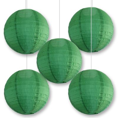 PaperLanternStore 5 PACK 14" Emerald Green Shimmering Nylon Lantern, Even Ribbing, Durable Image 1