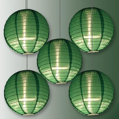 PaperLanternStore 5 PACK 14" Emerald Green Shimmering Nylon Lantern, Even Ribbing, Durable Image 2