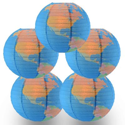 PaperLanternStore 5 PACK 14" Geographical World Map Earth Globe Paper Lantern Hanging Classroom & Party Decoration Image 1