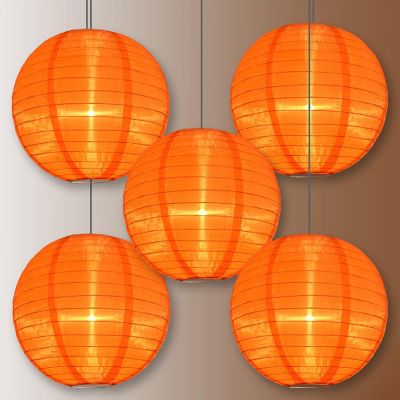 PaperLanternStore 5 PACK 14" Orange Shimmering Nylon Lantern, Even Ribbing, Durable Image 1
