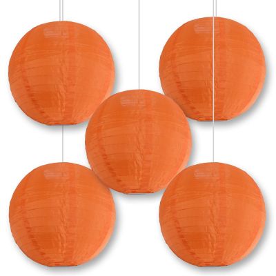 PaperLanternStore 5 PACK 14" Orange Shimmering Nylon Lantern, Even Ribbing, Durable Image 2
