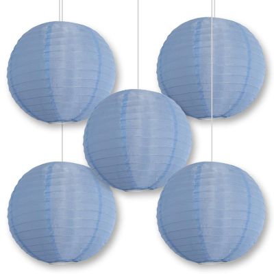 PaperLanternStore 5 PACK 14" Serenity Blue Shimmering Nylon Lantern, Even Ribbing, Durable Image 1