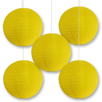 PaperLanternStore 5 PACK 14" Yellow Shimmering Nylon Lantern, Even Ribbing, Durable Image 1