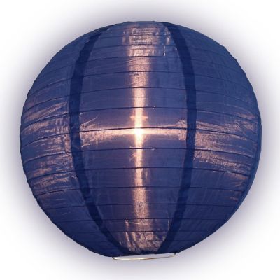 PaperLanternStore 8 Inch Navy Blue Shimmering Nylon Lantern, Parallel Ribbing, Durable Image 1