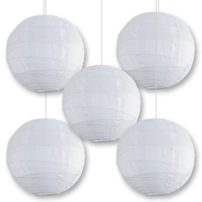 PaperLanternStore BULK PACK (5) 16" Crisscross Ribbed White Shimmering Nylon Lantern, Durable Image 1