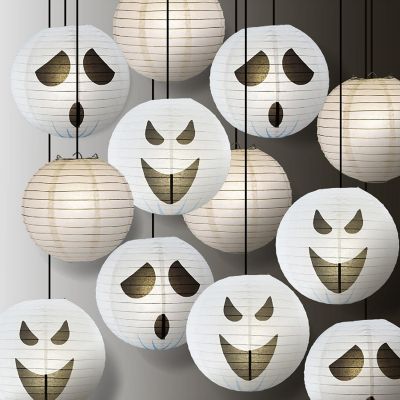 PaperLanternStore Halloween 12-Piece Spooky Ghosts Paper Lantern Party PACK Set, Assorted Hanging Decoration Image 1