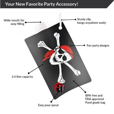 Party Flasks Pirate Flag Adult 2 liter Flasks Make the Perfect Drink Dispenser for Your Pirate Party Supplies, Summer Beach or Pool Party, Sports Tailgating, Funny Gifts, and More Image 3