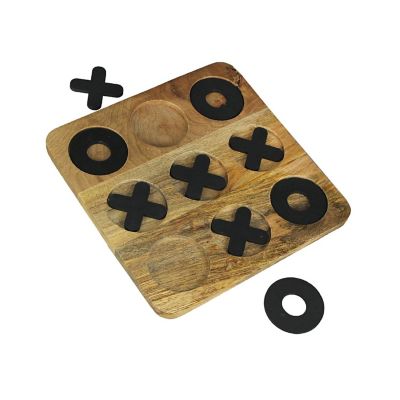 PD Home & Garden Carved Wooden Tabletop Tic Tac Toe Game Hand Painted X and O 11.75 Inch Image 2