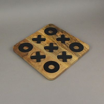 PD Home & Garden Carved Wooden Tabletop Tic Tac Toe Game Hand Painted X and O 11.75 Inch Image 3