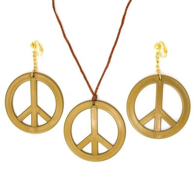 Peace Earrings and Necklace - 1960's Hippie Costume Accessories Jewelry - 1 Set Image 1