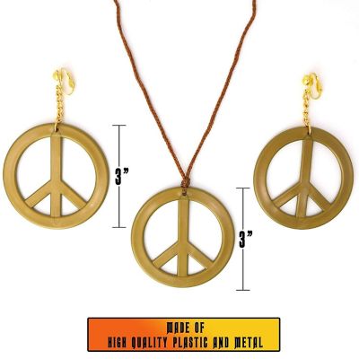 Peace Earrings and Necklace - 1960's Hippie Costume Accessories Jewelry - 1 Set Image 2