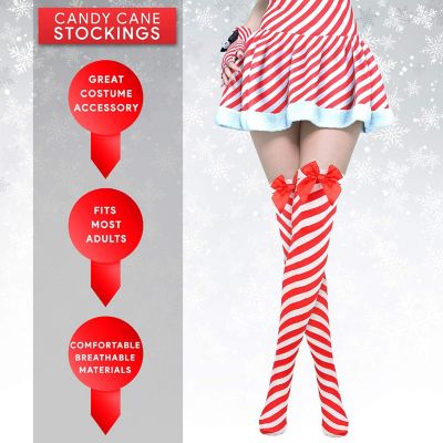 Peppermint Candy Cane Socks - Red and White Striped Christmas Holiday Candy Canes Stockings for Women and Girls Image 1